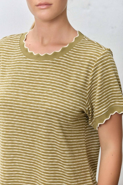 Polagram by Wellmade USA - STRIPED KNIT SCALLOP TRIM TOP