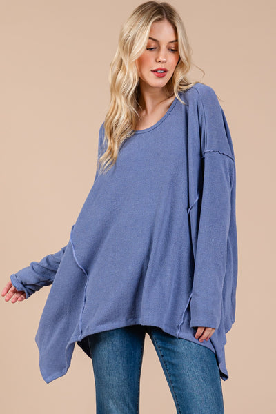 Ces Femme Asymmetrical Long Sleeve top  Dusty Blue S 