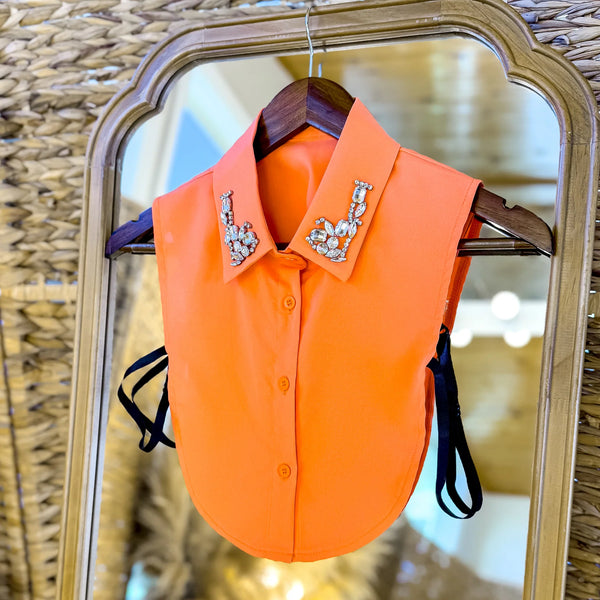Faux Fancy Collar (dickies) Oragne with Rhinestone