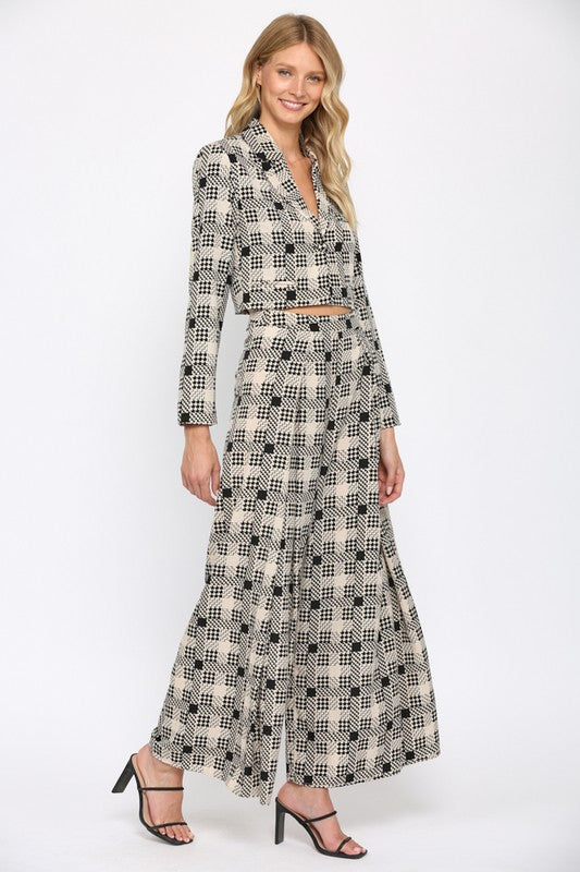 Houndstooth Wide Leg Pant